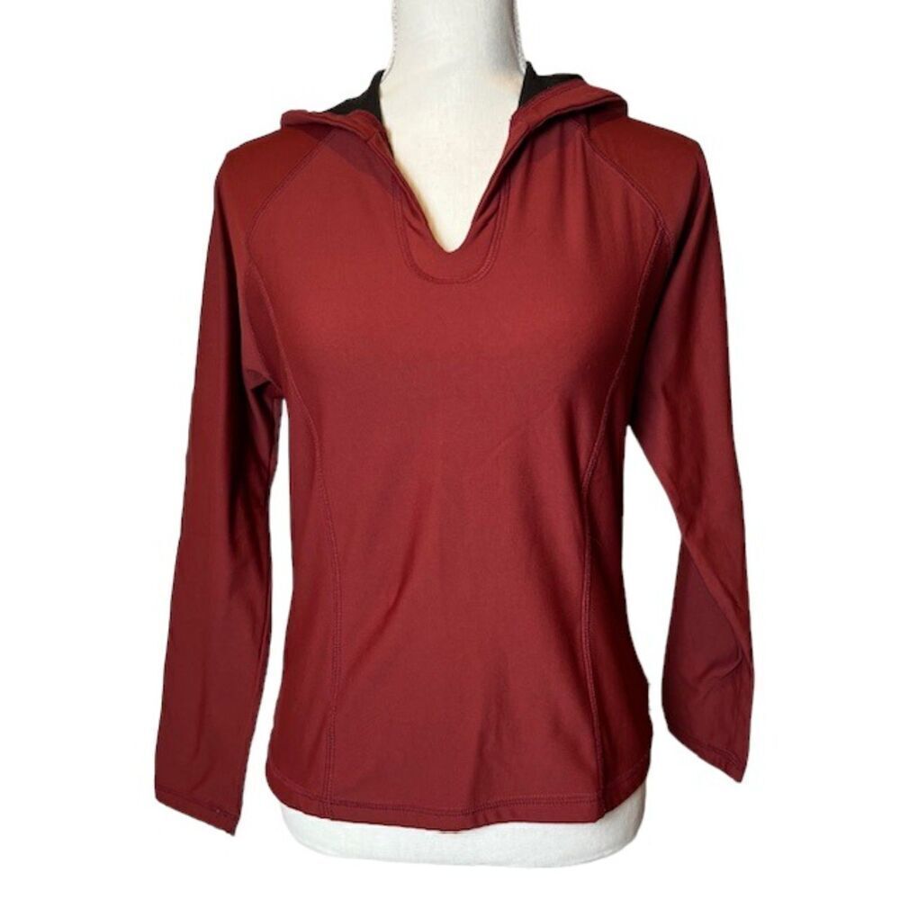 Prana V-Neck Hoodie Spandex Women's Burgundy Wine Size Medium Compression